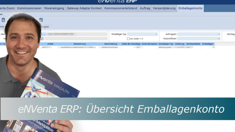 eNVenta ERP - Übersicht Emballagenkonto
